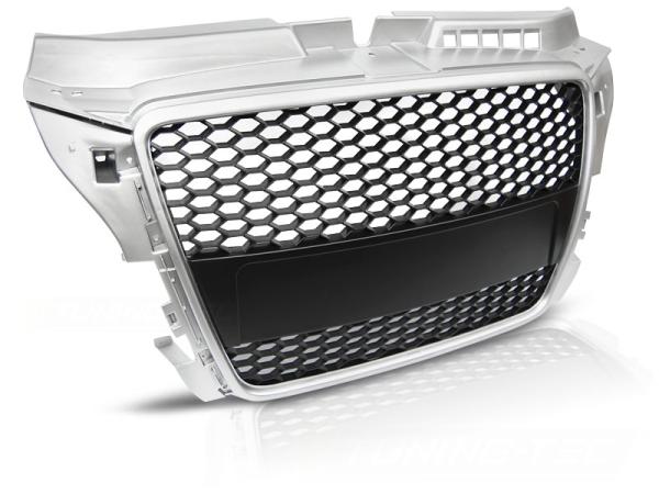 Sportgrill / Kühlergrill kompatibel mit Audi A3 8P Facelift 08-12 matt Silber in Wabendesign
